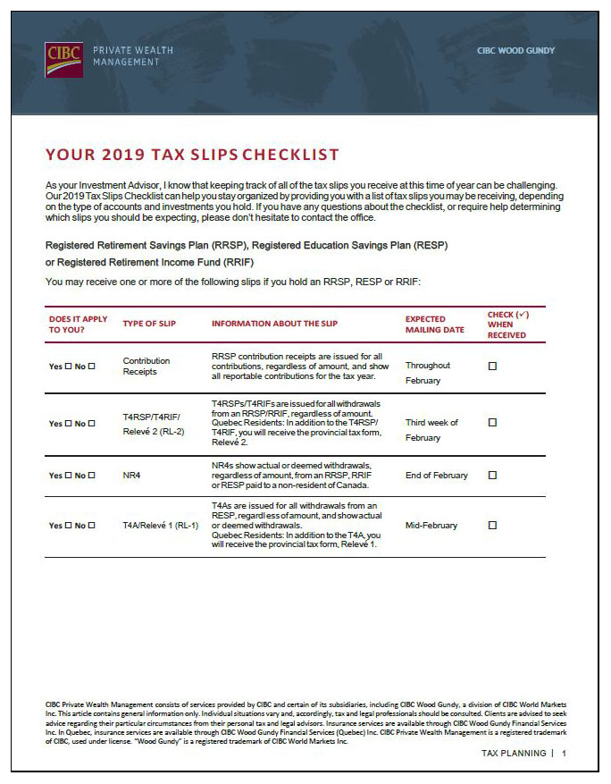 2019 Tax Check-list